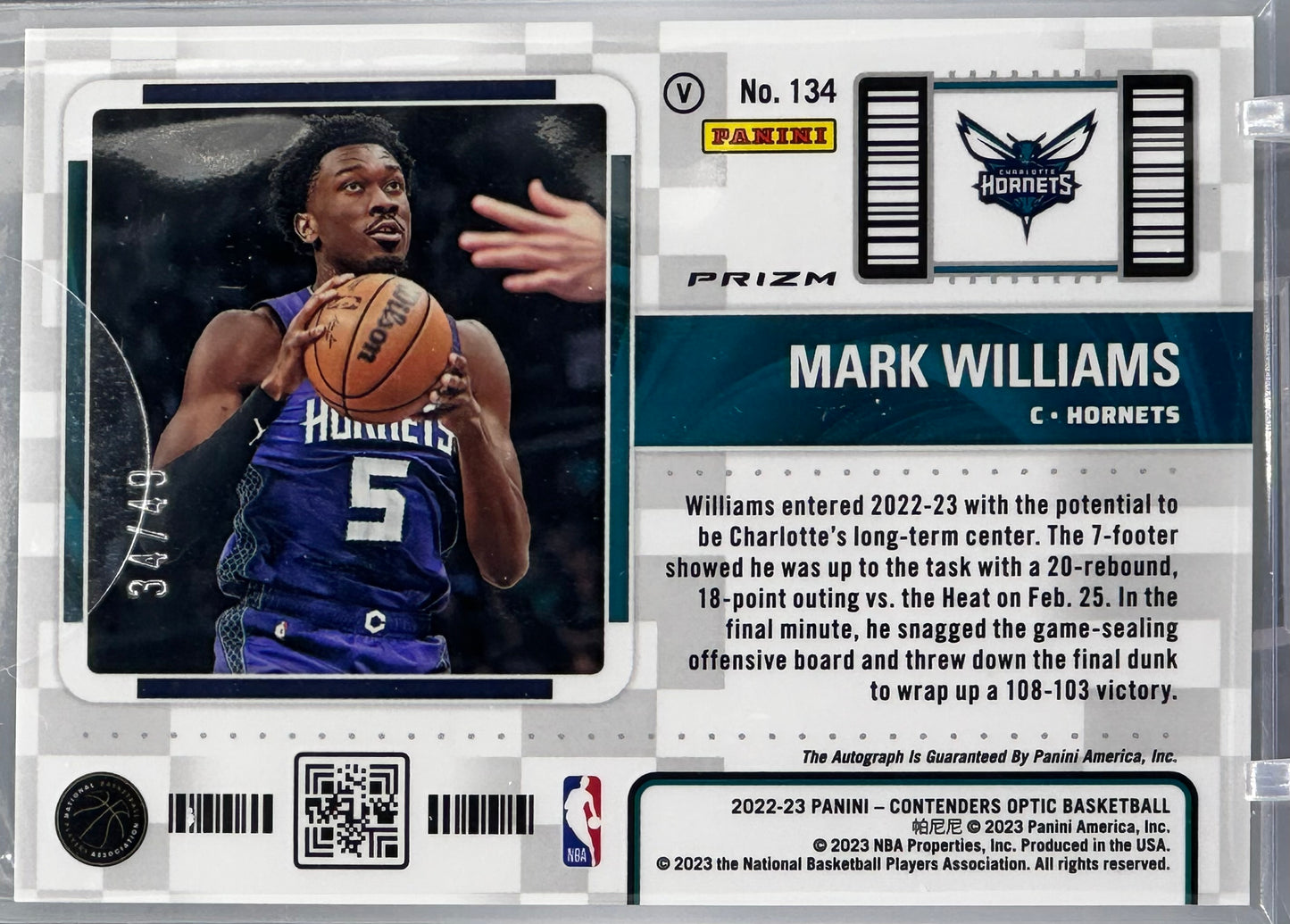 Mark Williams 2022 Panini Contenders Optic Rookie Ticket Blue /49 #134 RC