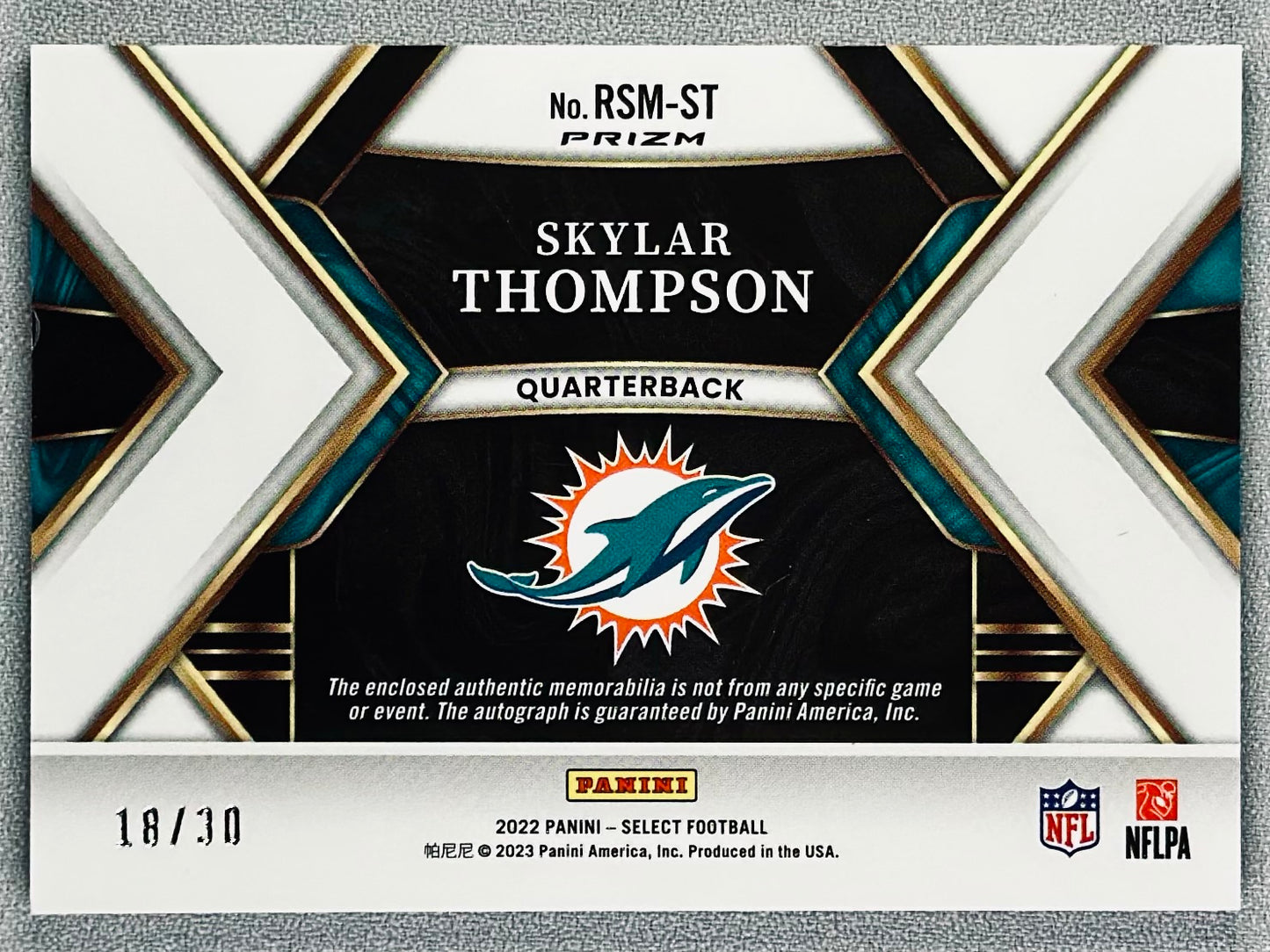 2022 Panini Select Skylar Thompson RPA Neon Orange Pulsar FOTL /30 #RSM-ST RC