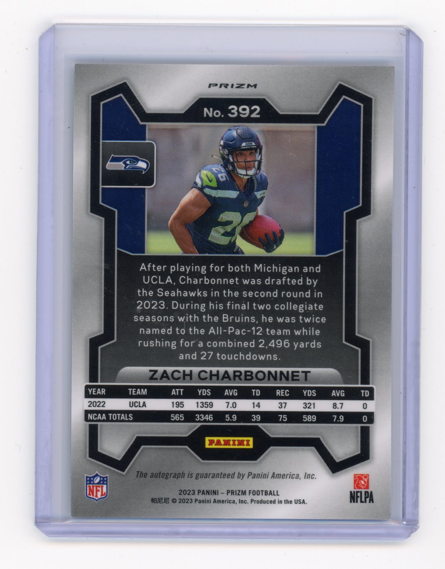2023 Panini Prizm Zach Charbonnet Rookie Autograph Silver RC #392
