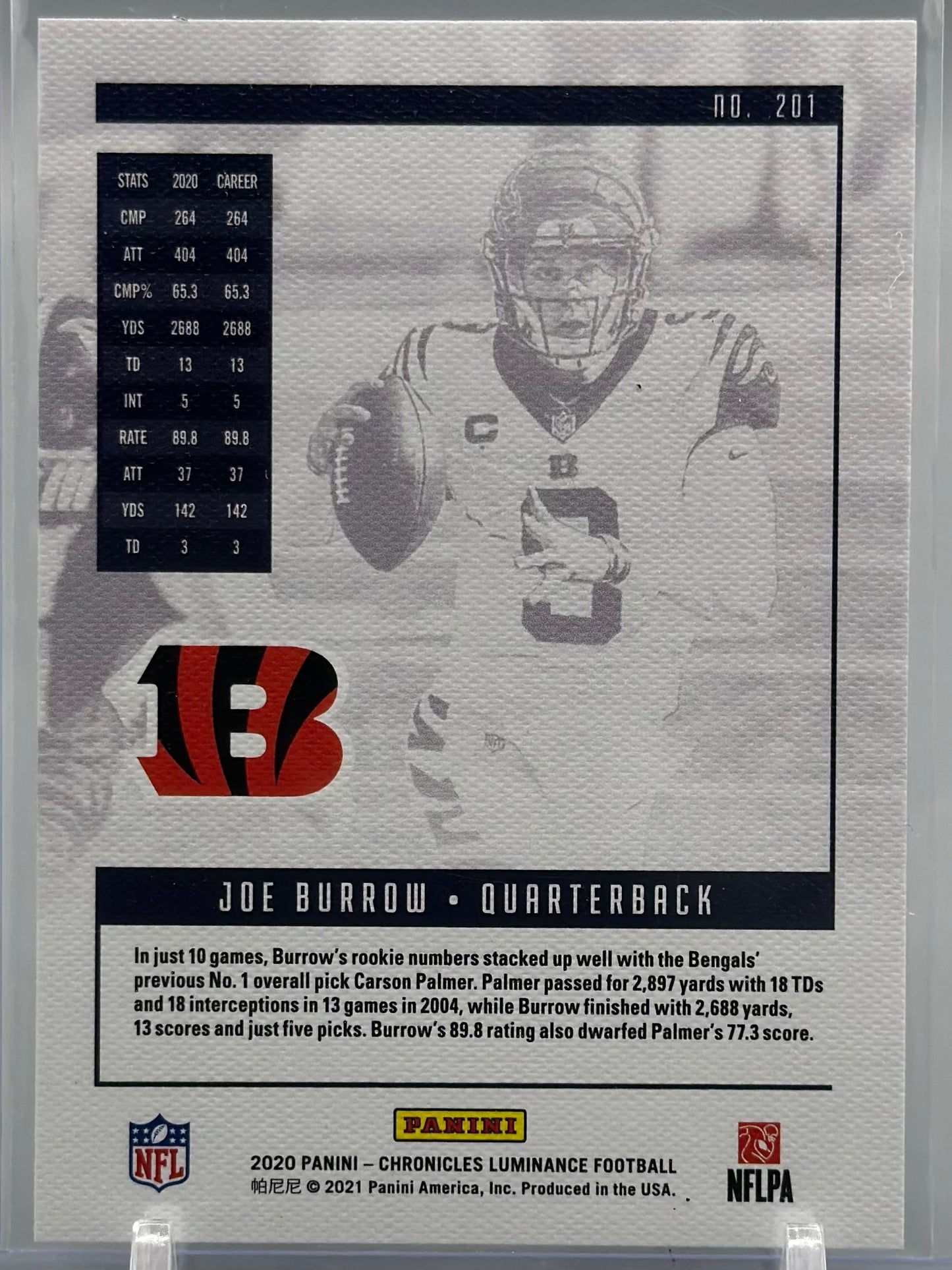 Joe Burrow 2020 Panini Chronicles Luminance Update Rookies #201 RC