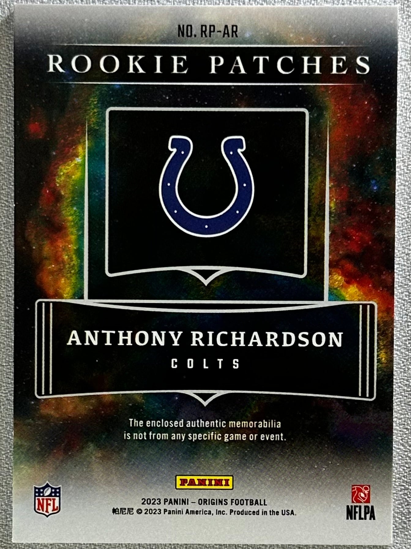 2023 Panini Origins Anthony Richardson Rookie Patches Orange /75 #RP-AR RC