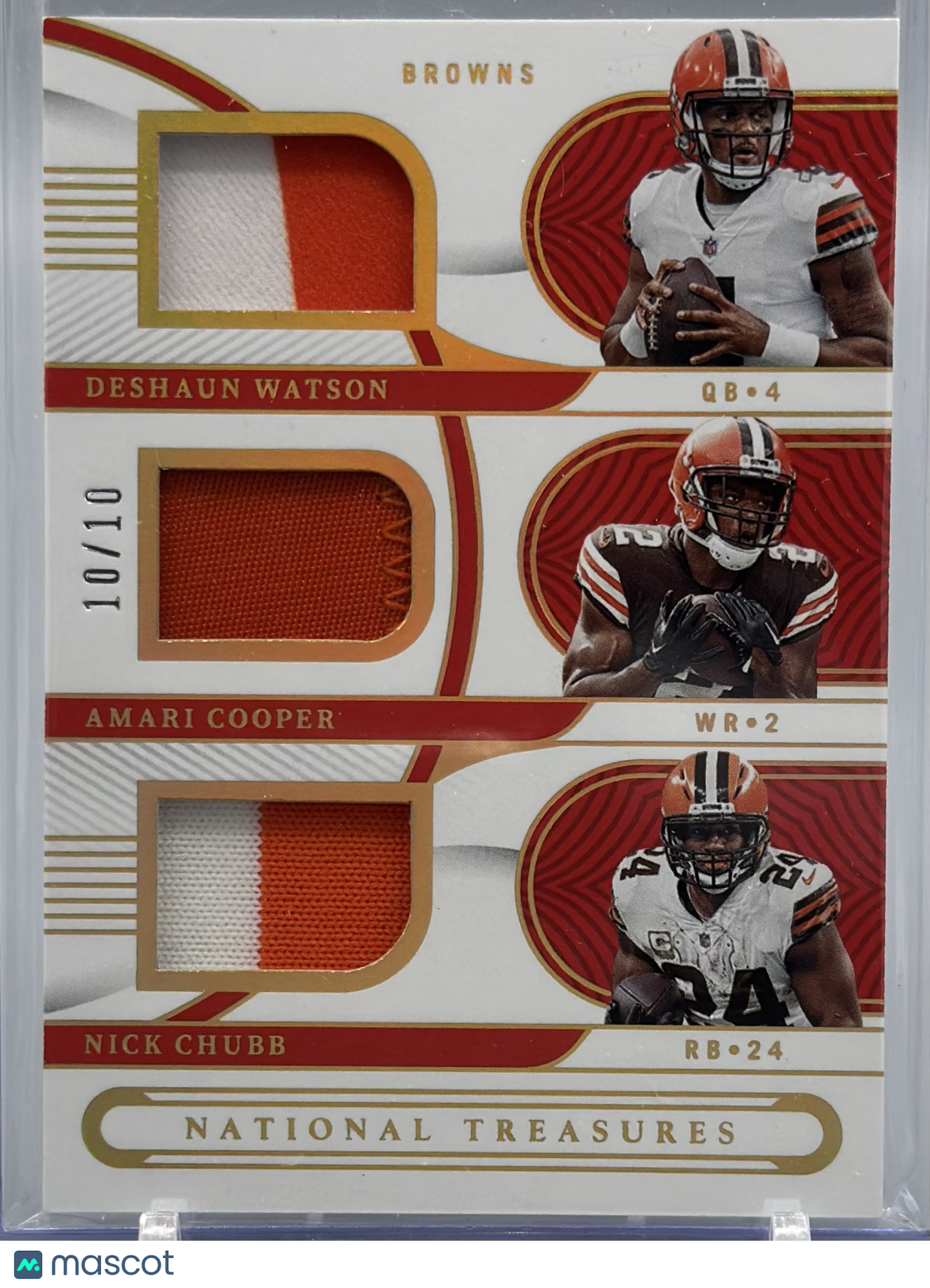 Cooper/Watson/Chubb 2022 Panini National Treasures NFL Gear Trios Holo Gold /10