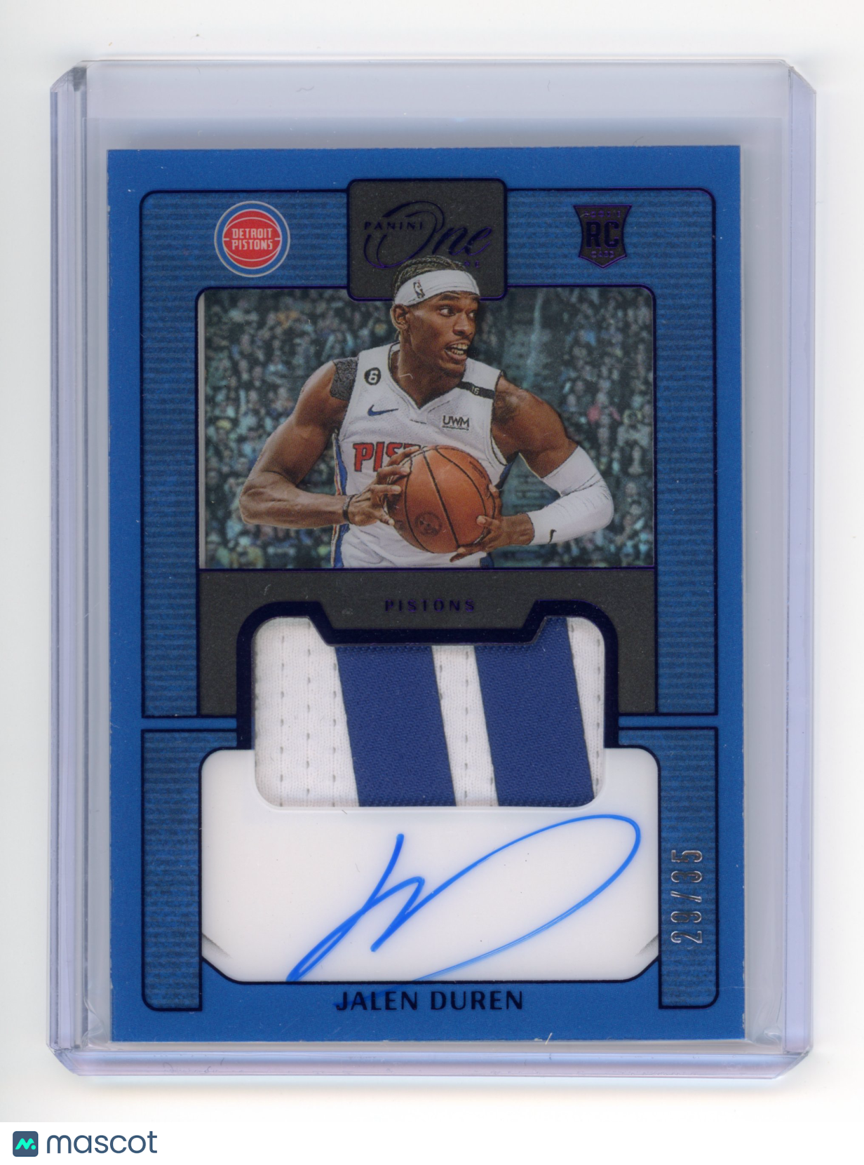 2022 Panini One and One Jalen Duren Prime RPA Blue 29/35 RC #PRJ-JDU