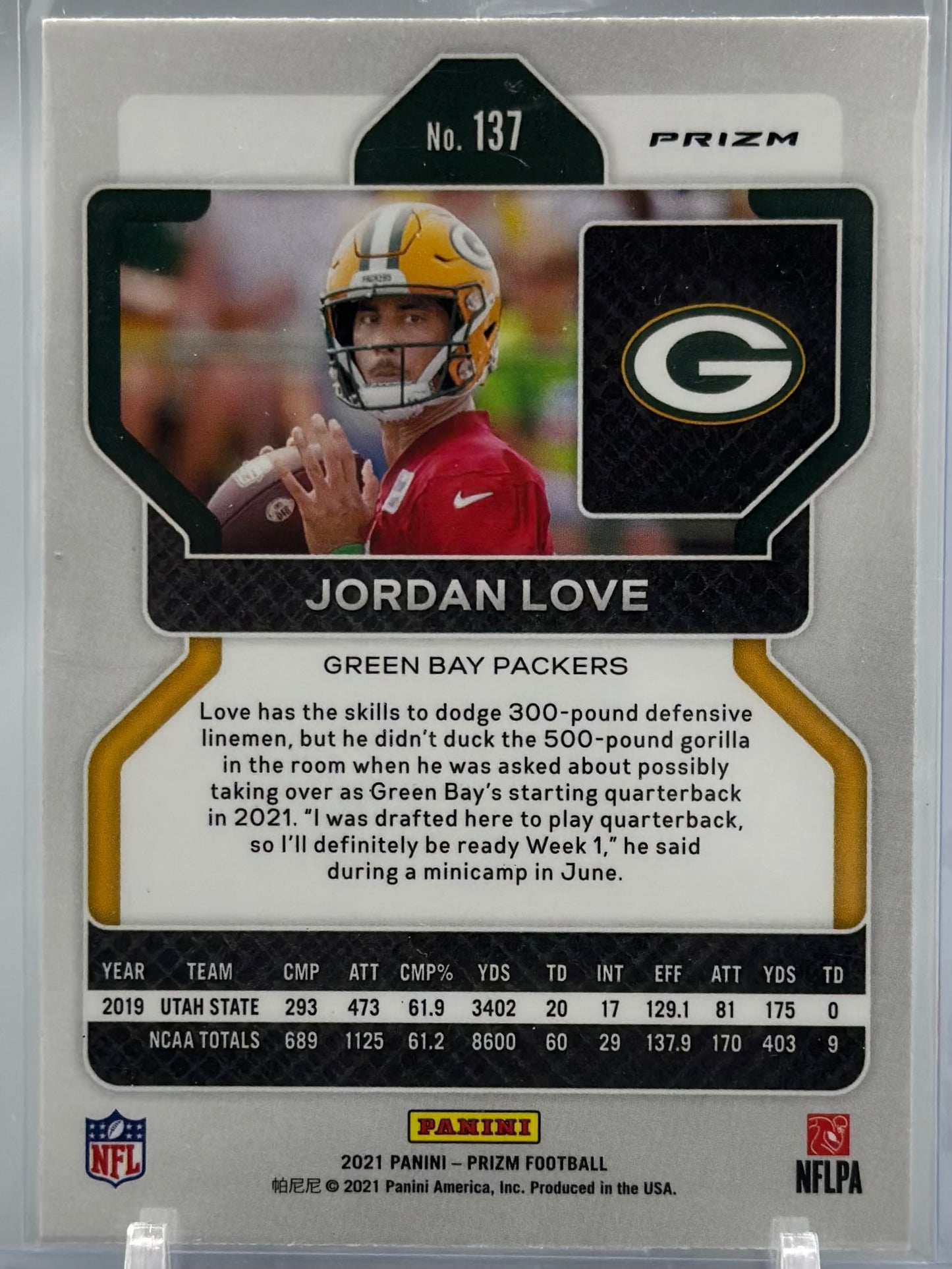 Jordan Love 2021 Panini Prizm Neon Green Pulsar #137