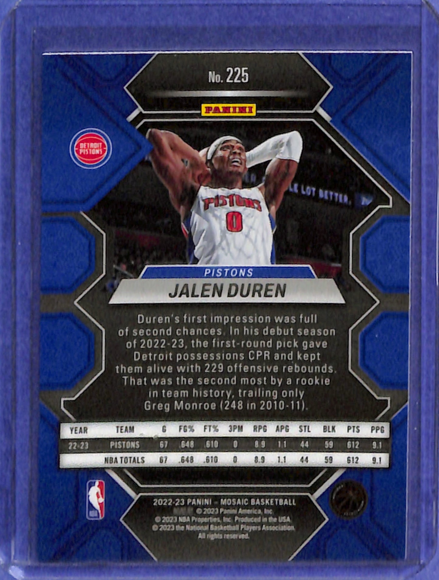 2022-23 Mosaic Jalen Duren Rookie #225