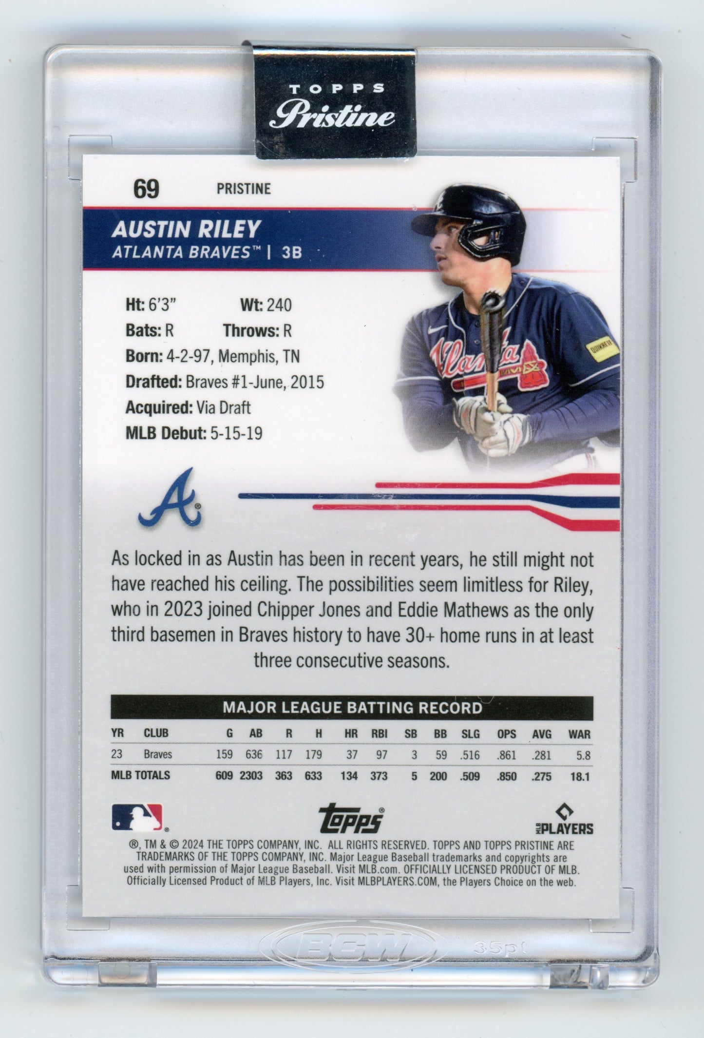 2024 Topps Pristine Austin Riley Blue Pristine 59/75 #69