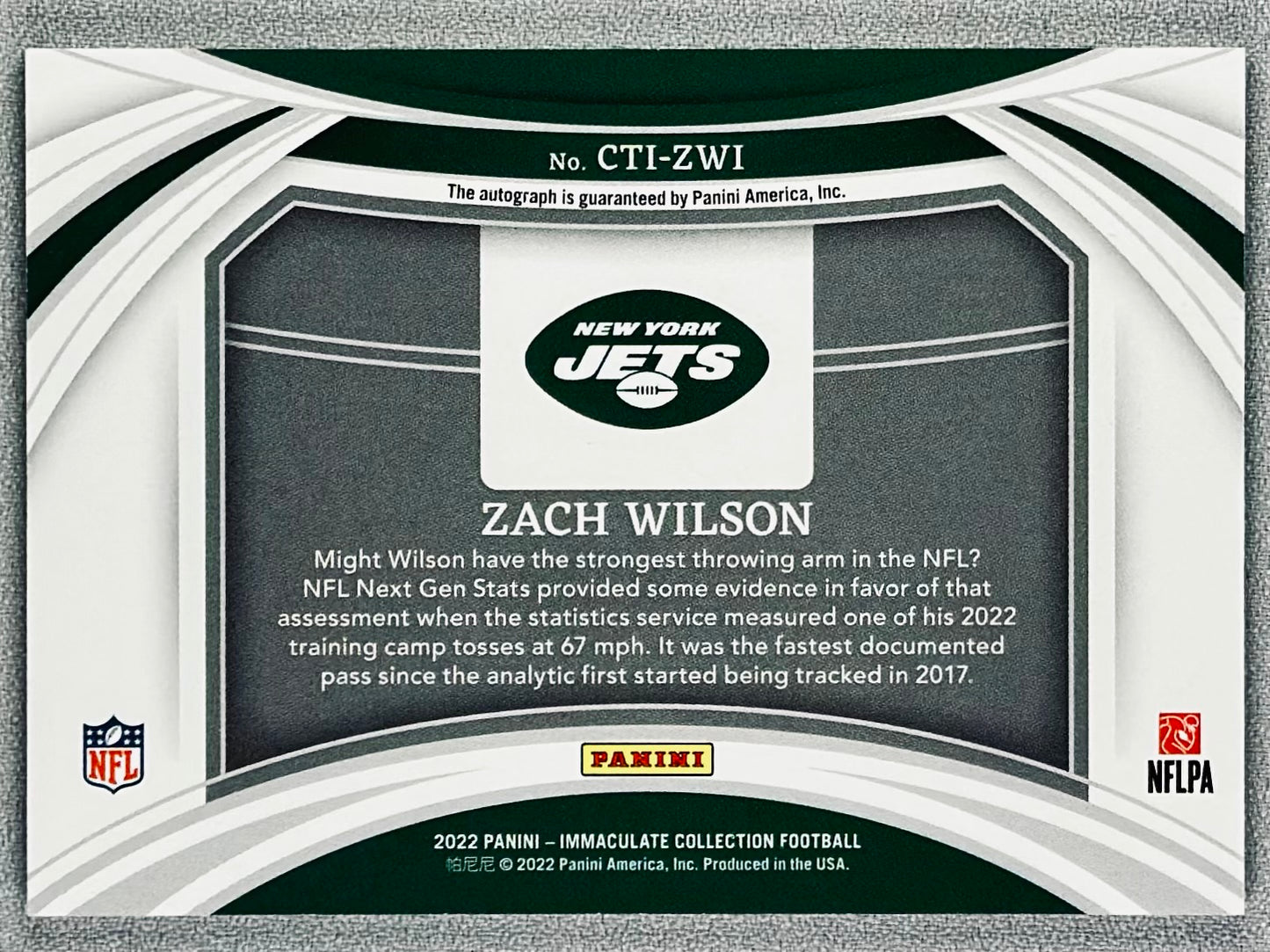 2022 Panini Immaculate Zach Wilson Clutch Time Ink /49 #CTI-ZWI