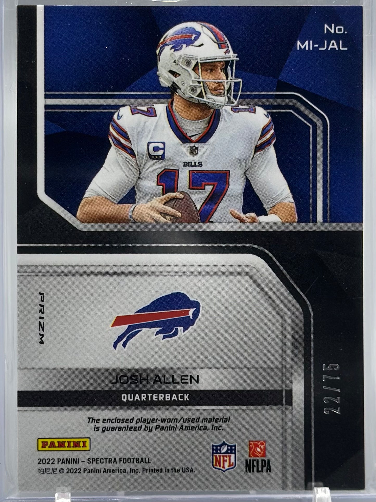 Josh Allen 2022 Panini Spectra Max Impact Hyper /75 #MI-JAL Game Used