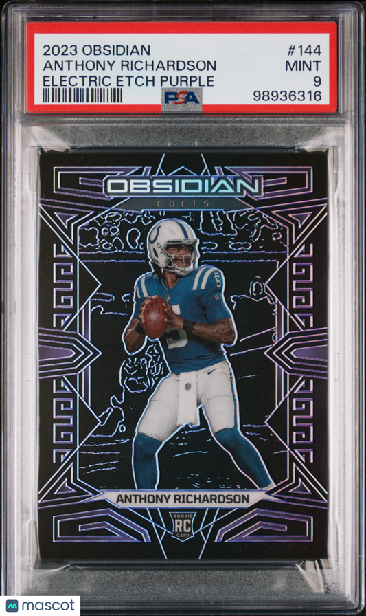 2023 Panini Obsidian Anthony Richardson Electric Etch Purple /75 #144 RC PSA 9