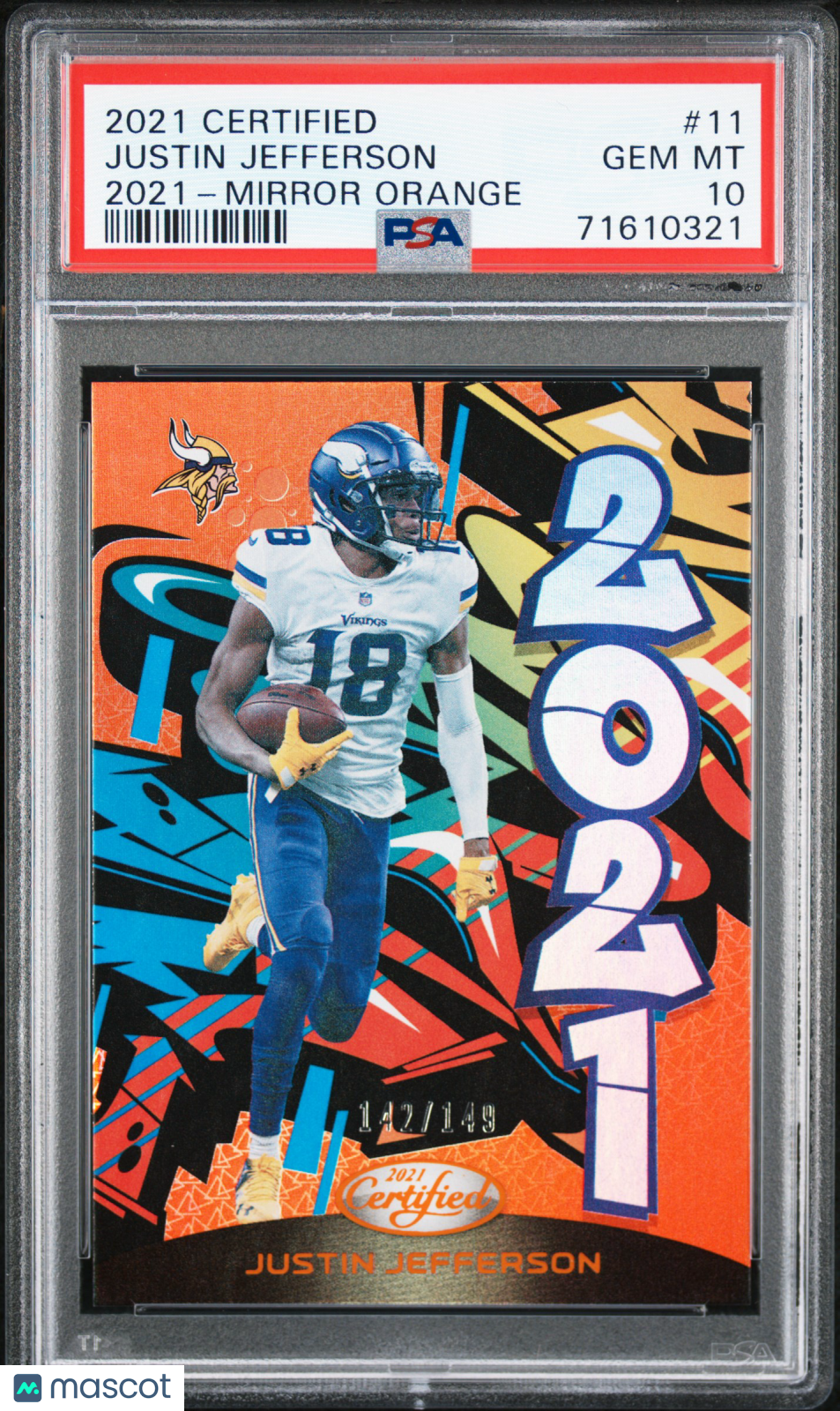 2021 Panini Certified Justin Jefferson 2021 Mirror Orange /149 #11 PSA 10