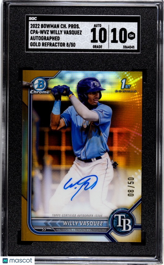 2022 Bowman Chrome Willy Vasquez Autograph Gold Refractor /50 #CPA-WVZ SGC 10