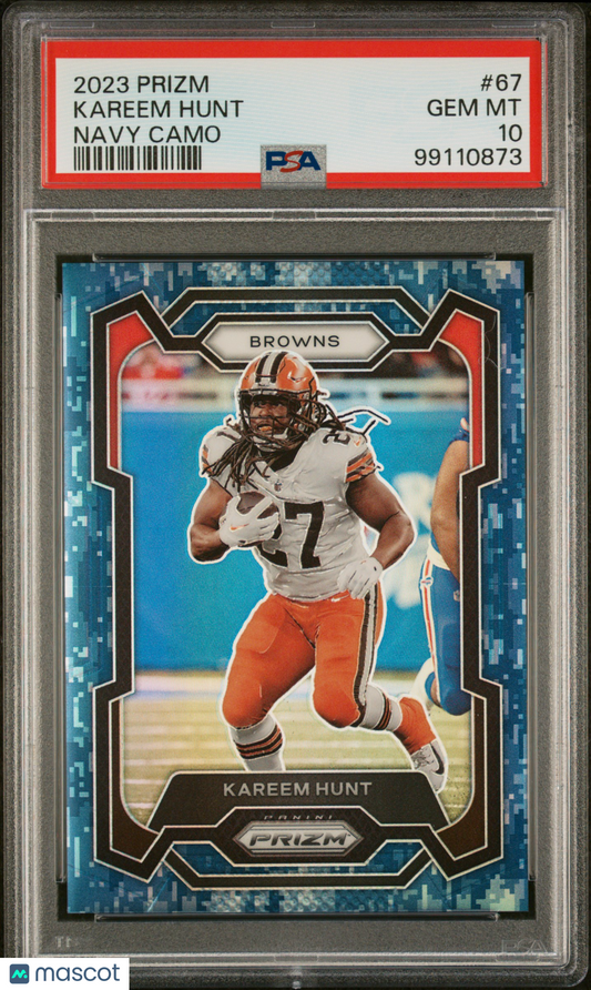 2023 Panini Prizm Kareem Hunt Navy Camo /25 #67 PSA 10