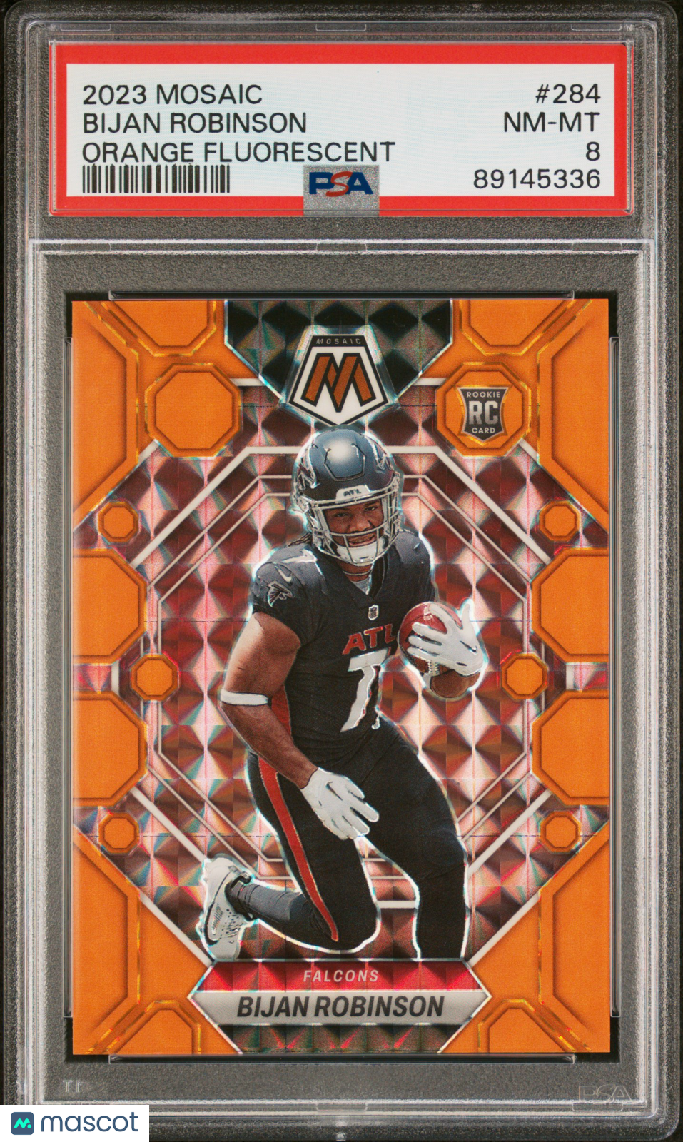 2023 Panini Mosaic Bijan Robinson Orange Fluorescent /25 #284 PSA 8