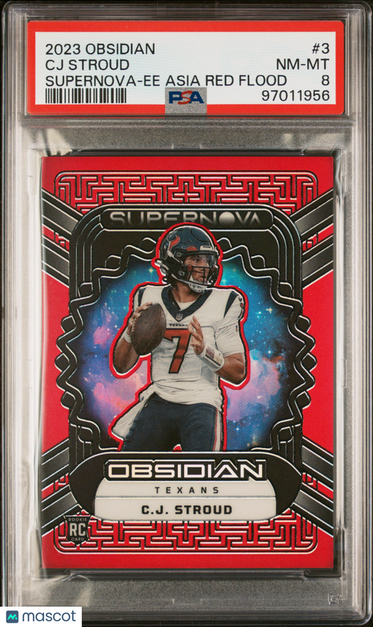 CJ Stroud 2023 Panini Obsidian Supernova Asia Red Flood #3 PSA 8 RC