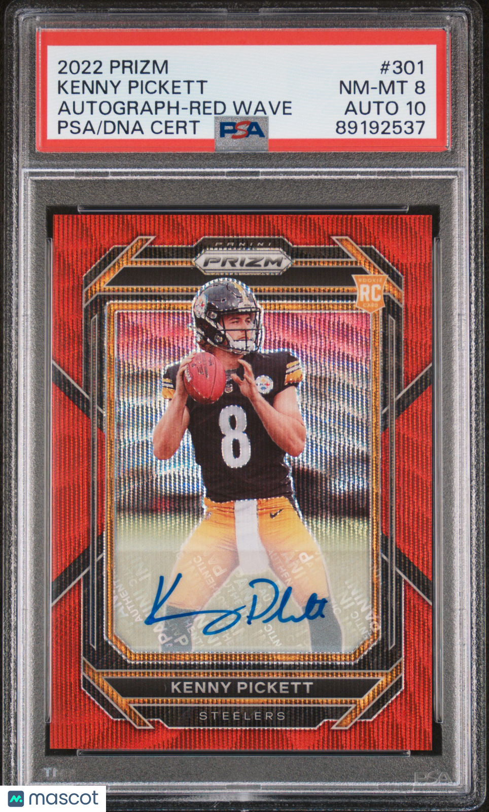 2022 Panini Prizm Kenny Pickett Autograph Red Wave /149 #301 PSA 8