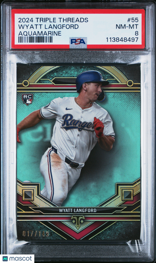 2024 Topps Triple Threads Wyatt Langford Aquamarine RC 017/149 #55 PSA 8