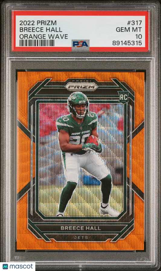 2022 Panini Prizm Breece Hall Orange Wave /60 RC #317 PSA 10