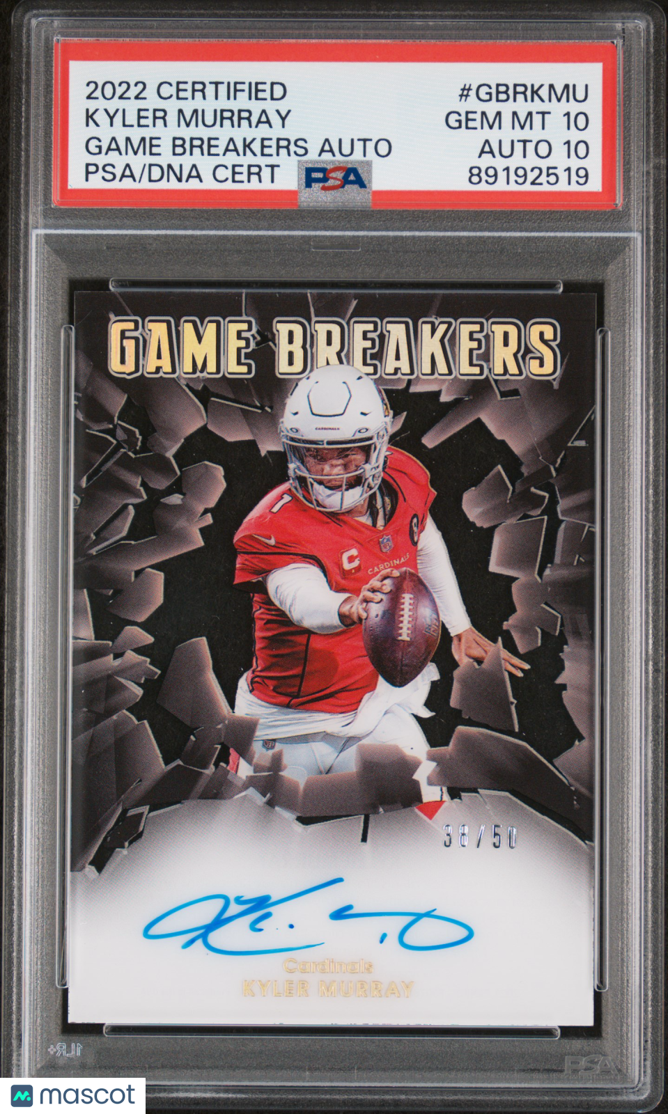 2022 Panini Certified Kyler Murray Game Breakers Auto /50 #GBRKMU PSA 10