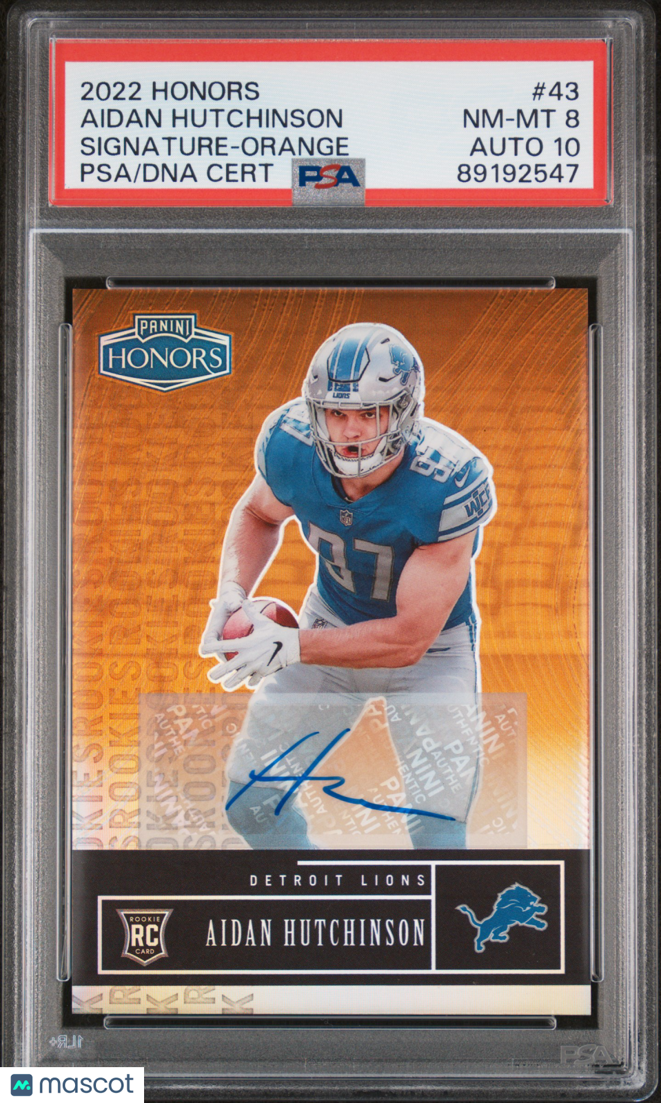 2022 Panini Honors Aidan Hutchinson Signature Orange /25 #43 PSA 8