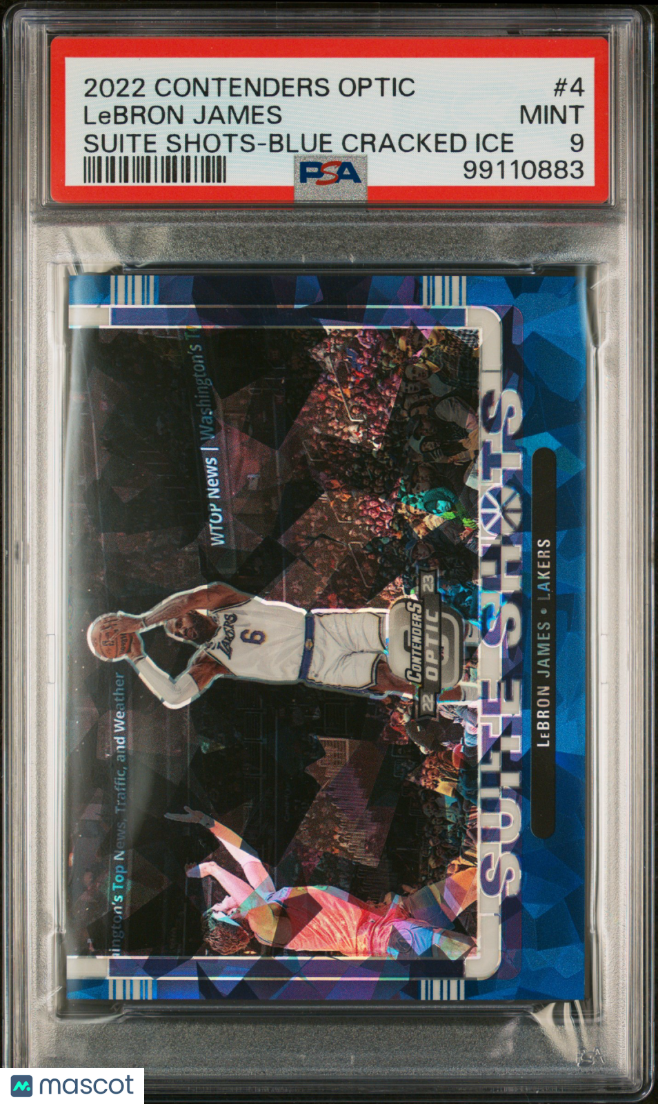 2022 Contenders Optic LeBron James Suite Shots Blue Cracked Ice /75 #4 PSA 9