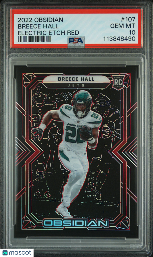 2022 Panini Obsidian Breece Hall Electric Etch Red 04/10 RC #107 PSA 10
