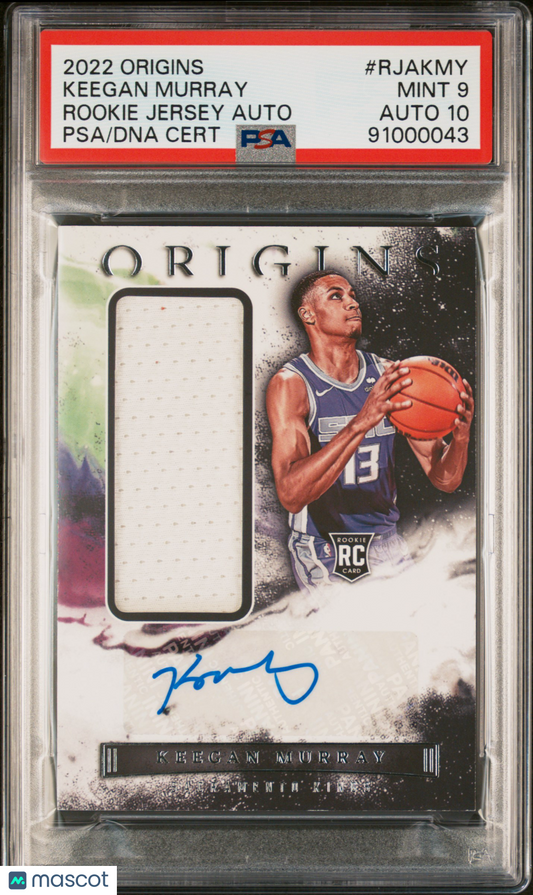 Keegan Murray 2022 Panini Origins Rookie Jersey Autos #RJAKMY PSA 9 Auto 10 RC