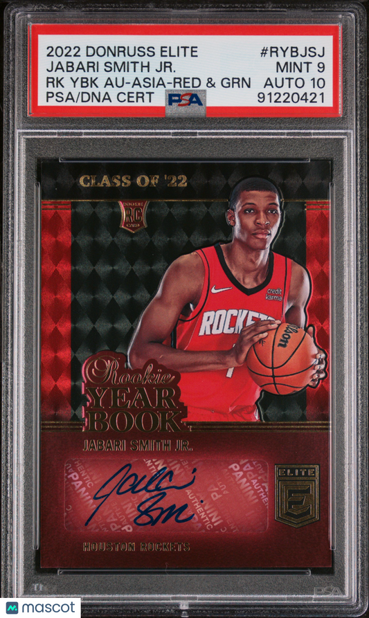 Jabari Smith Jr. 2022 Donruss Elite Rookie Yearbook Auto Asia Red/Grn PSA 9 RC