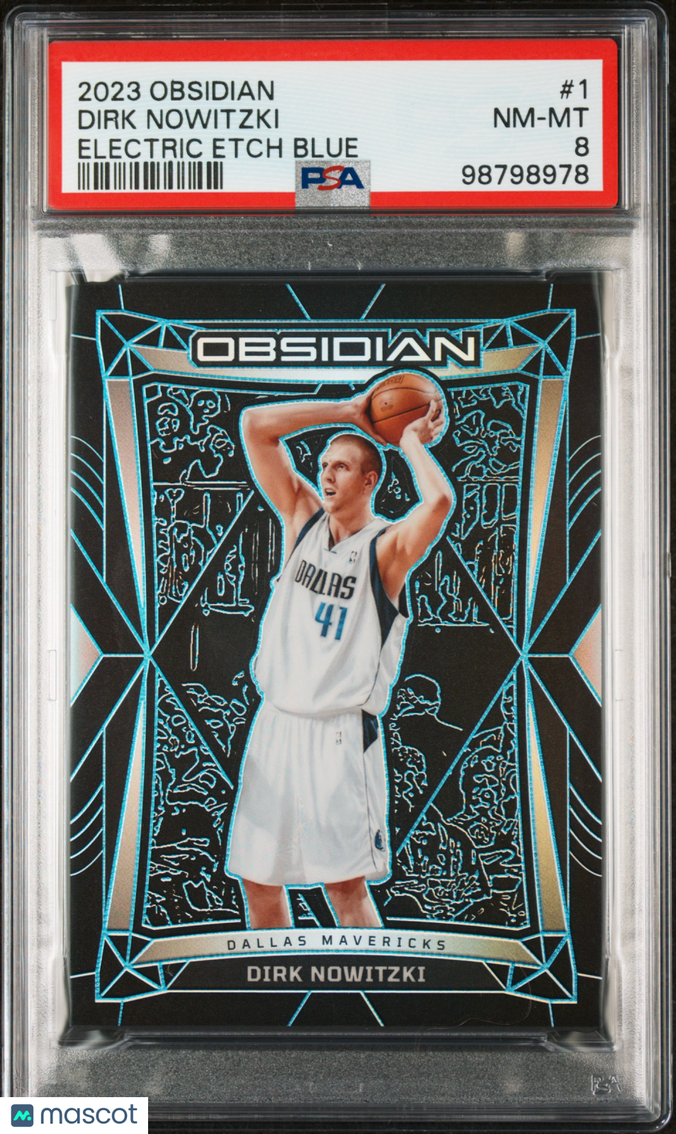 2023 Panini Obsidian Dirk Nowitzki Electric Etch Blue /30 #1 PSA 8