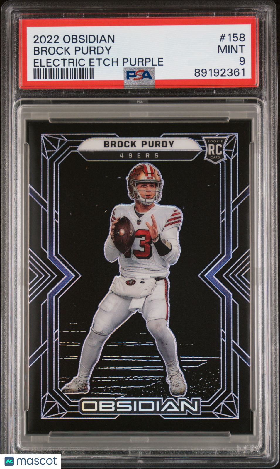 Brock Purdy 2022 Panini Obsidian Electric Etch Purple /100 #158 PSA 9