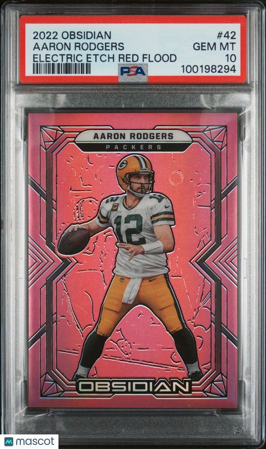2022 Panini Obsidian Aaron Rodgers Electric Etch Red Flood /29 #42 PSA 10