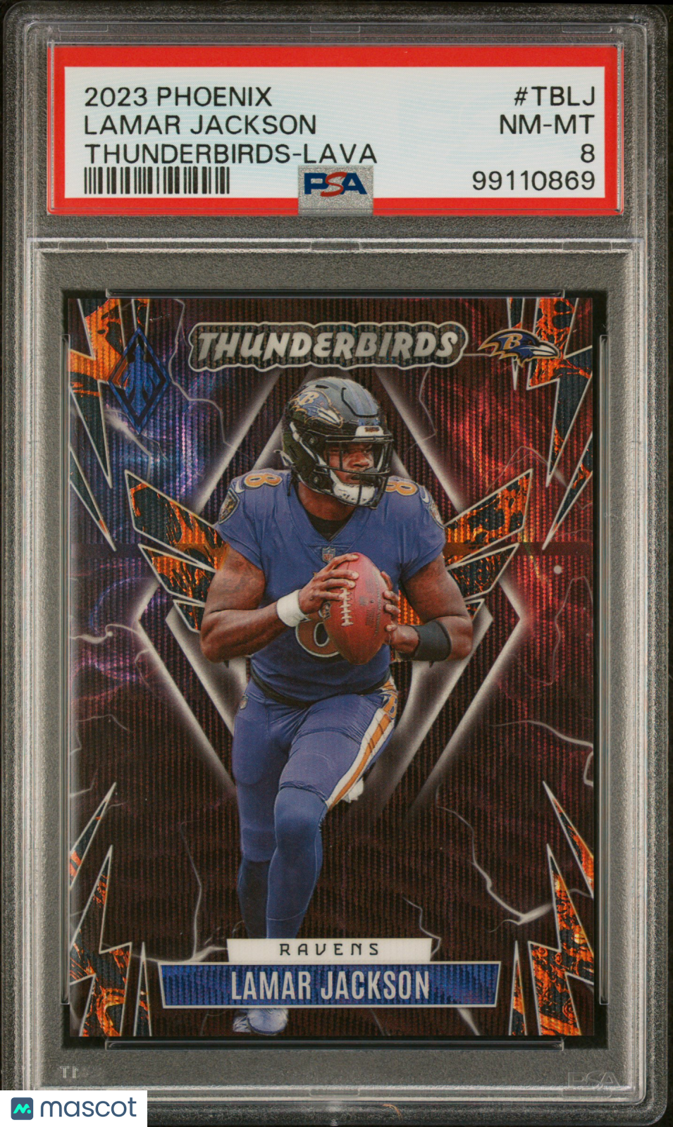 2023 Panini Phoenix Lamar Jackson Thunderbirds Lava /150 #TBLJ PSA 8