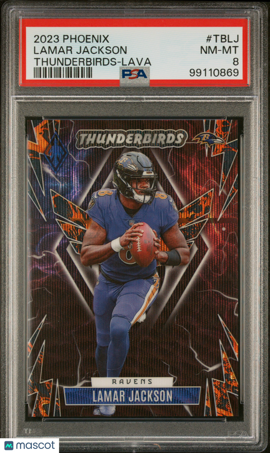 2023 Panini Phoenix Lamar Jackson Thunderbirds Lava /150 #TBLJ PSA 8