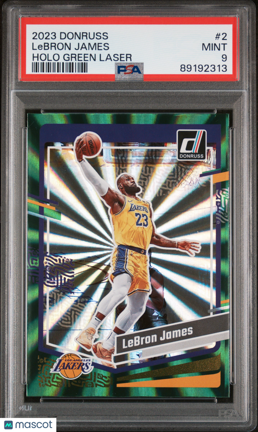 LeBron James 2023 Panini Donruss Holo Green Laser #2 PSA 9