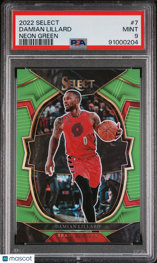2022 Panini Select Damian Lillard Neon Green /75 #7 PSA 9