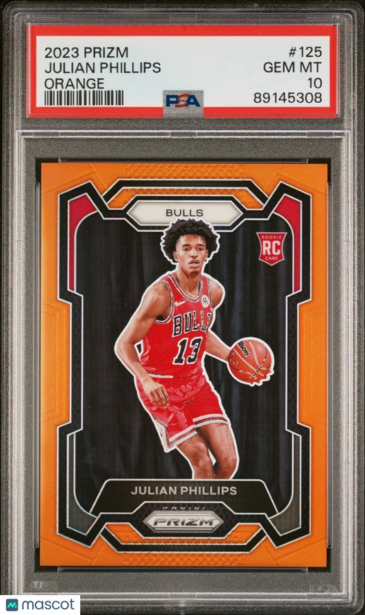 2023 Panini Prizm Julian Phillips Orange Prizm /49 #125 RC PSA 10