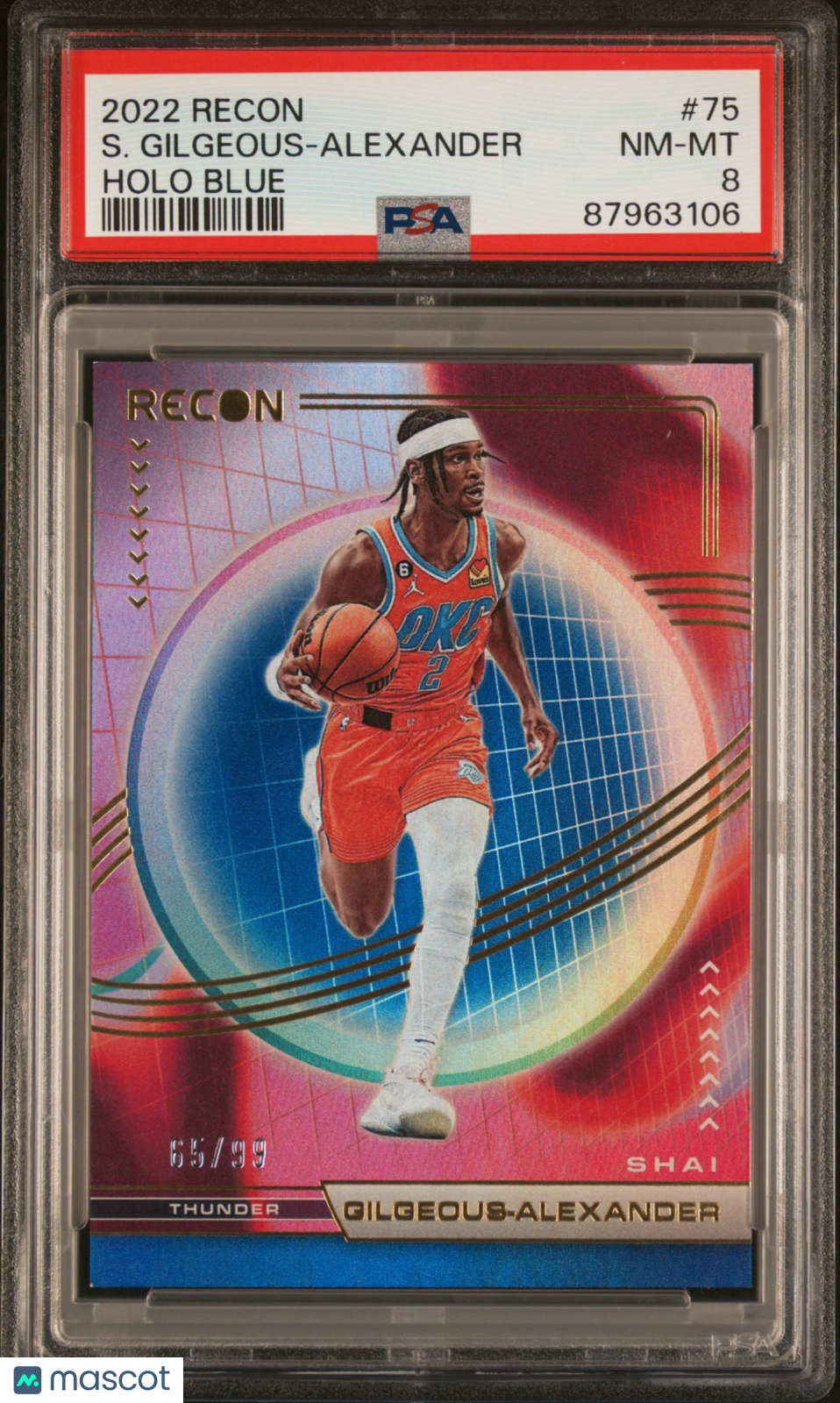 2022-23 Panini Recon Shai Gilgeous-Alexander Holo Blue /99 #75 PSA 8