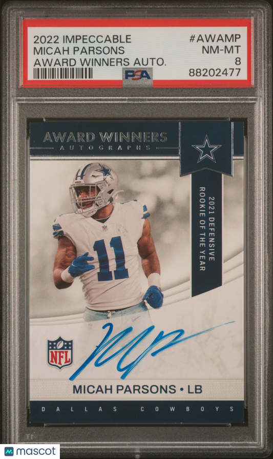 2022 Panini Impeccable Micah Parsons Award Winners Autograph #AWAMP PSA 8