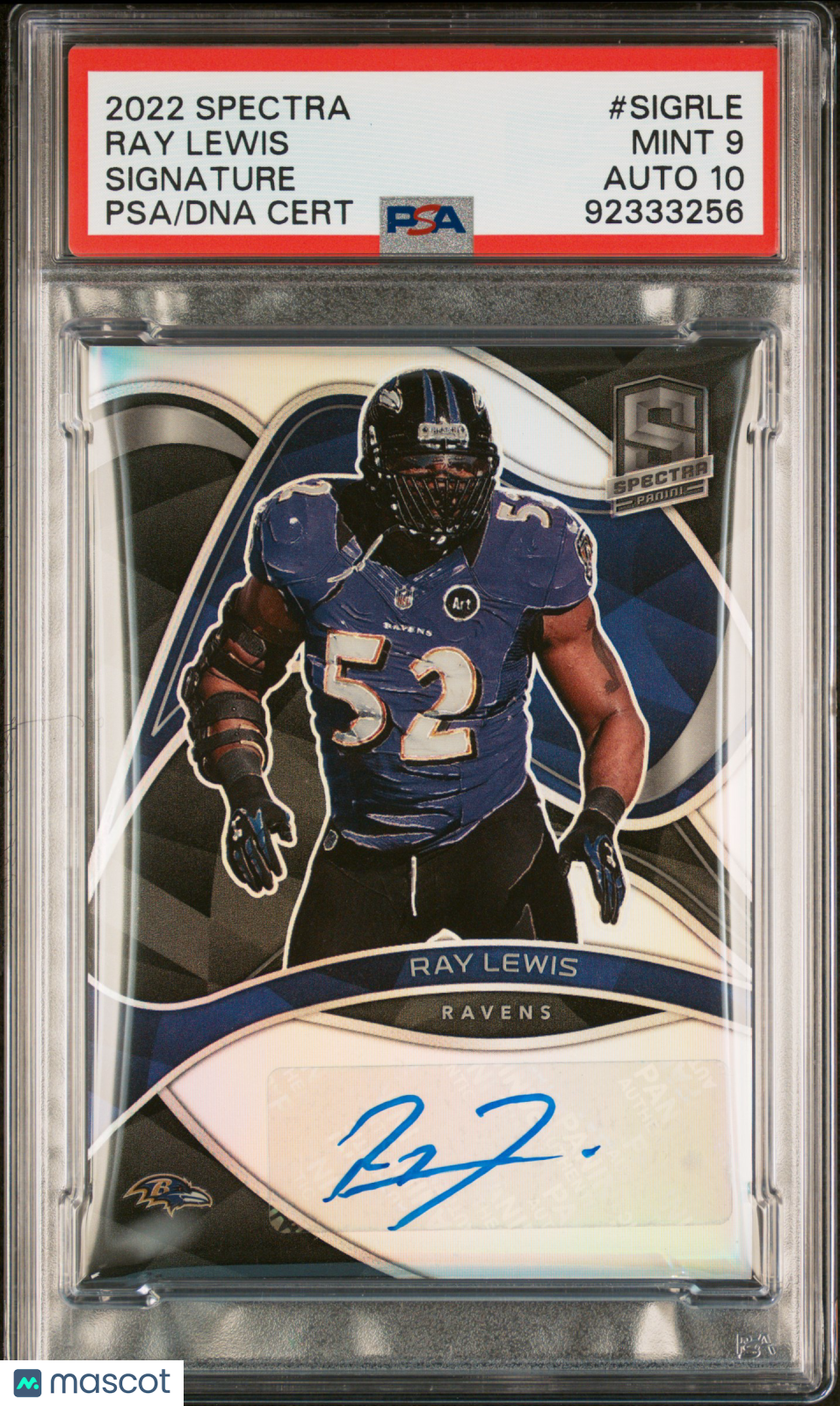 Ray Lewis 2022 Panini Spectra Signatures /50 #SIG-RLE PSA 9