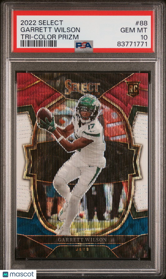 2022 Panini Select Garrett Wilson Tri Color Prizm /249 #88 RC PSA 10