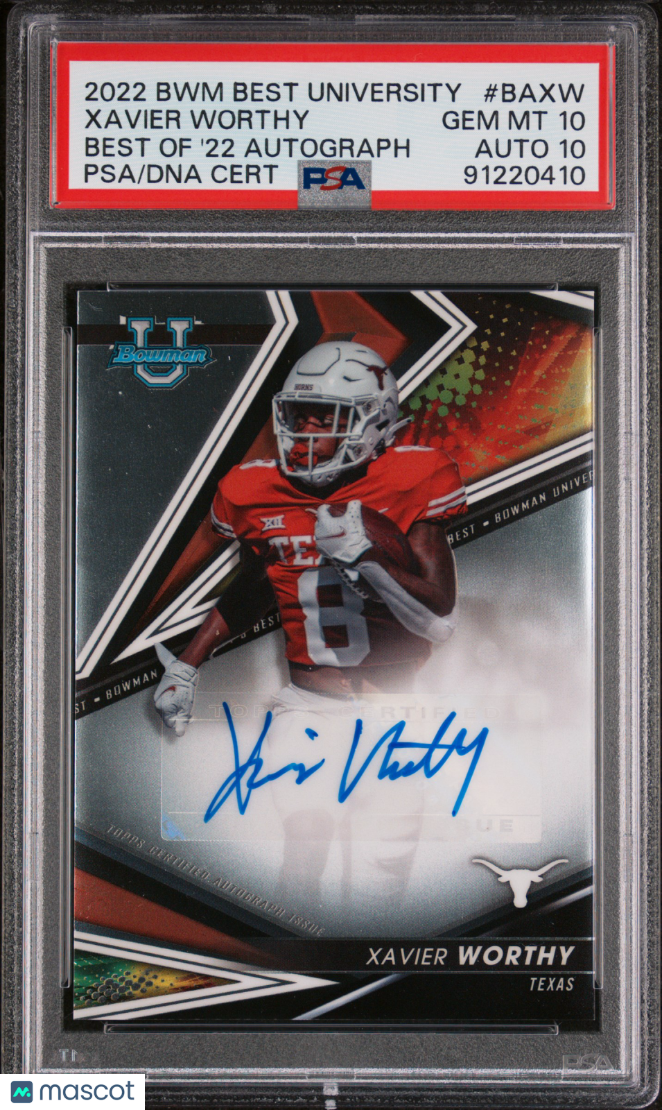 2022 Bowman's Best U Xavier Worthy Best Of 2022 Autographs #BAXW PSA 10