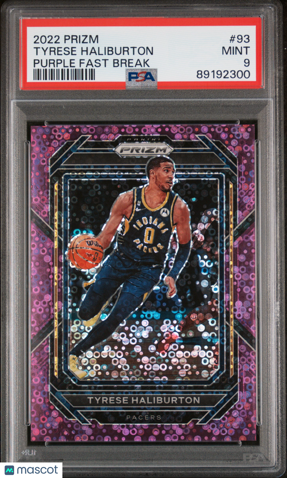 Tyrese Haliburton 2022 Panini Prizm Purple Fast Break /75 #93 PSA 9