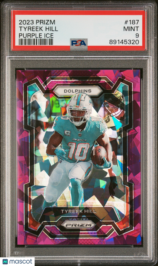 2023 Panini Prizm Tyreek Hill Purple Ice /225 #187 PSA 9