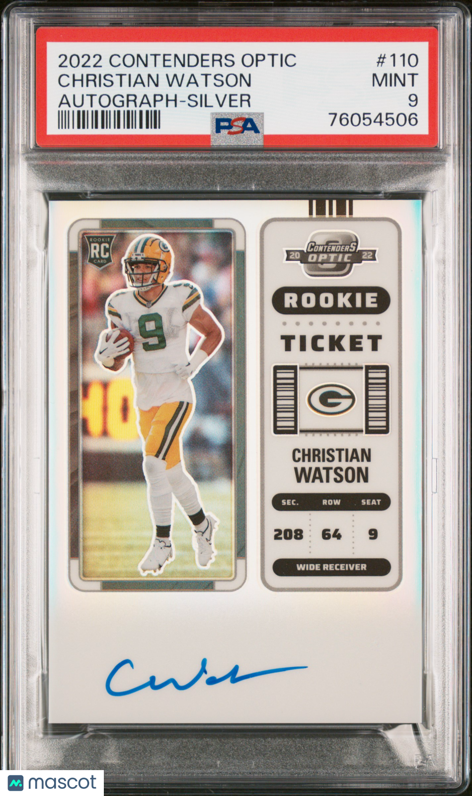 2022 Panini Contenders Optic Christian Watson Autograph Silver #110 PSA 9