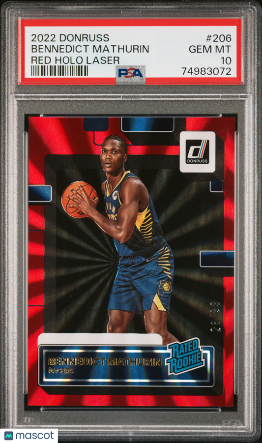 Bennedict Mathurin 2022 Panini Donruss Red Holo Laser /99 #206 PSA 10 RC