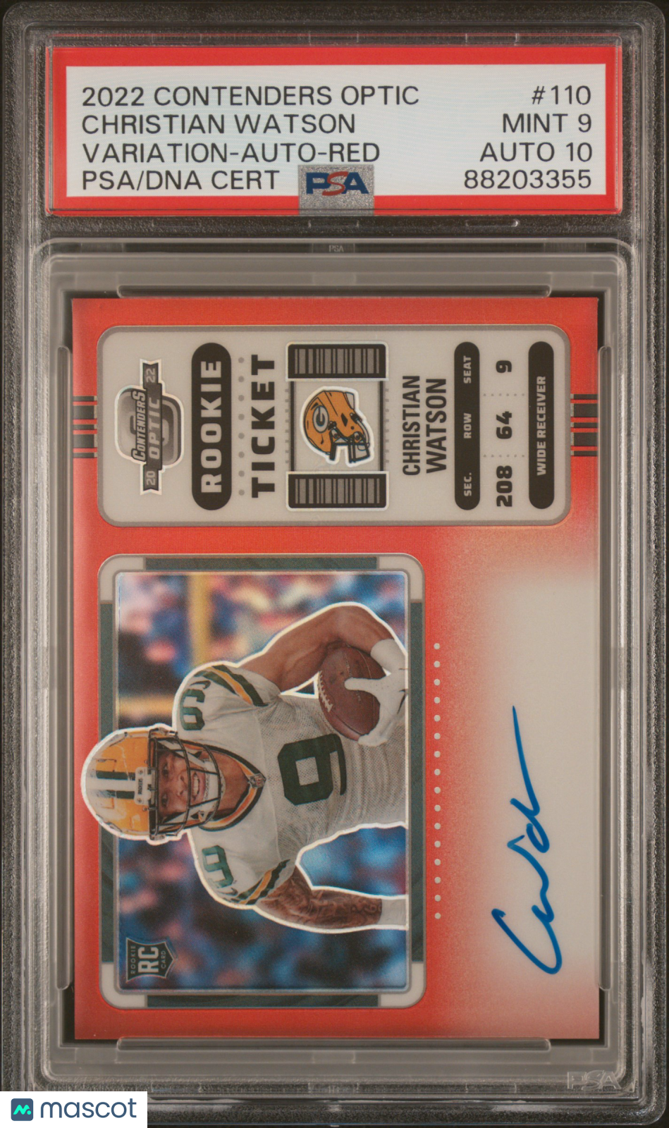 2022 Panini Contenders Optic Christian Watson Variation Auto Red /50 #110 PSA 9