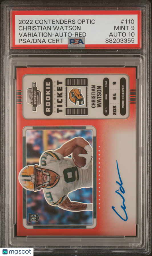 2022 Panini Contenders Optic Christian Watson Variation Auto Red /50 #110 PSA 9