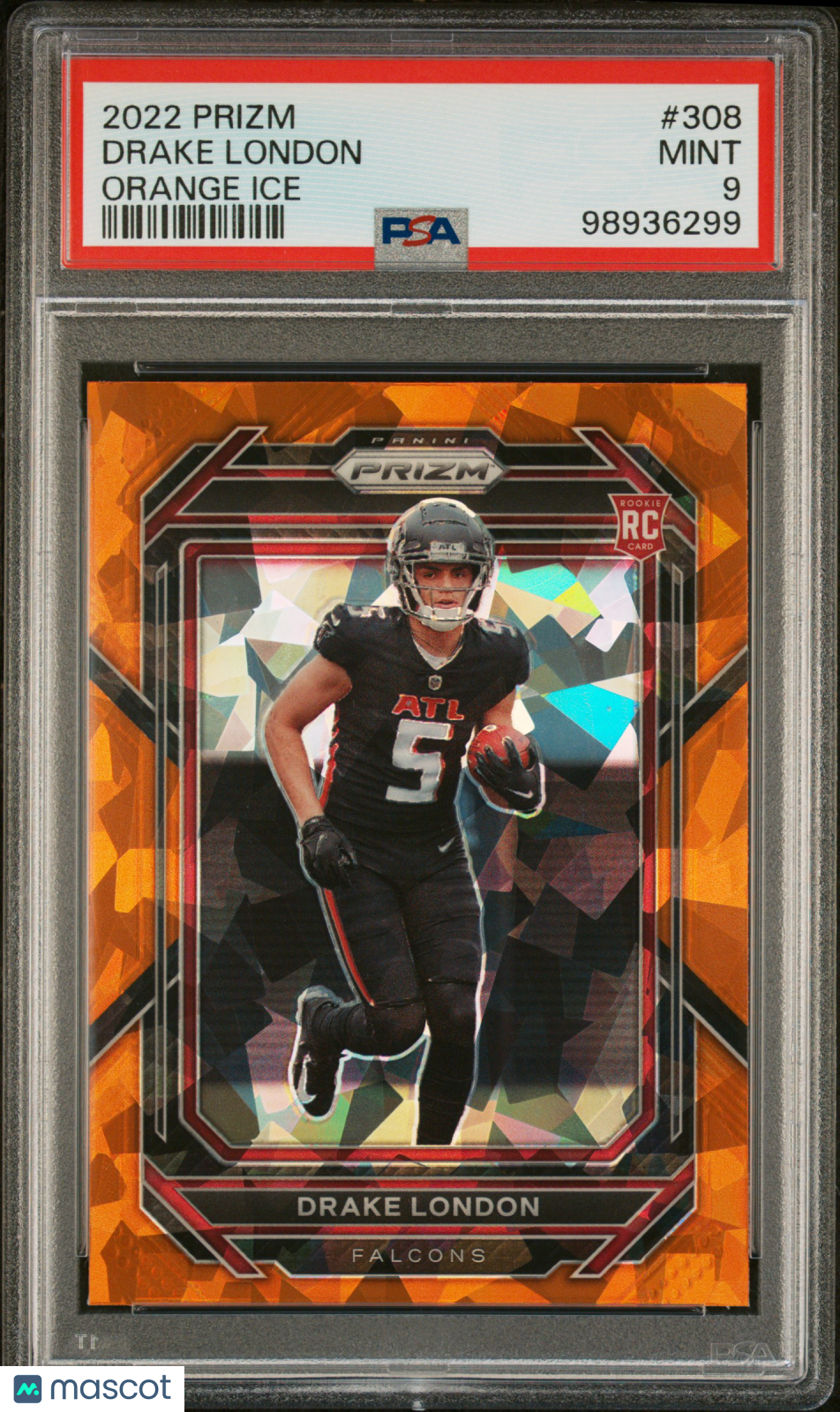 2022 Panini Prizm Drake London Orange Ice #308 RC PSA 9