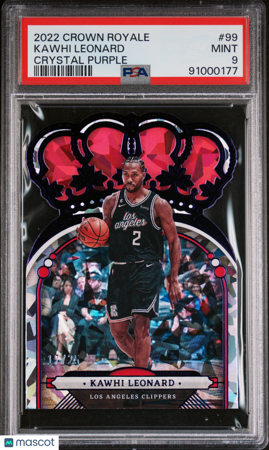 Kawhi Leonard 2022 Panini Crown Royale Crystal Purple /25 #99 PSA 9