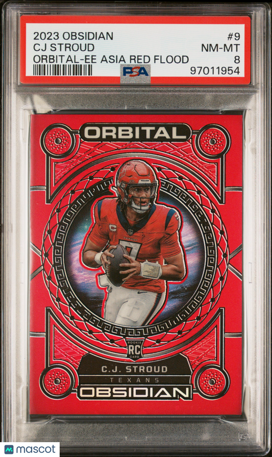 CJ Stroud 2023 Panini Obsidian Orbital Asia Red Flood #9 PSA 8 RC