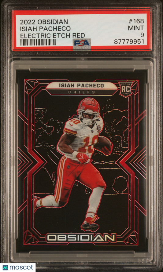 Isiah Pacheco 2022 Panini Obsidian Electric Etch Red /10 #168 PSA 9